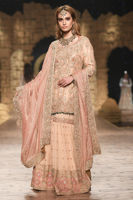 Peach Embroidered Chiffon Gharara Set (3-Piece) - Image 2