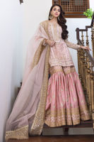 Pakistani Pink Gota-Embellished Chiffon Gharara (3-Piece) - Image 2