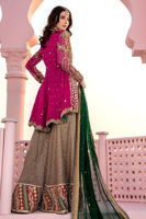 Magenta Embroidered Chiffon Peplum Gharara (3-Piece) - Image 4