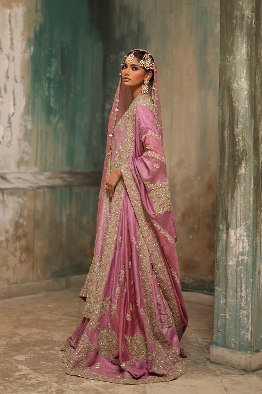 Pink Marori Gota Zardozi Raw Silk Bridal Chogha (3-Piece) - Image 2