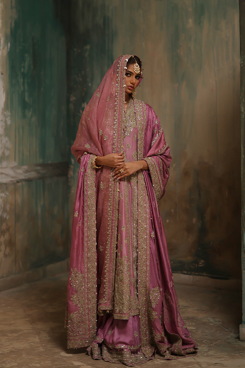 Pink Marori Gota Zardozi Raw Silk Bridal Chogha (3-Piece) - Image 4