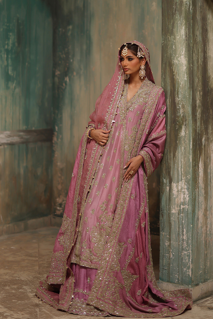 Pink Marori Gota Zardozi Raw Silk Bridal Chogha (3-Piece) - Image 6