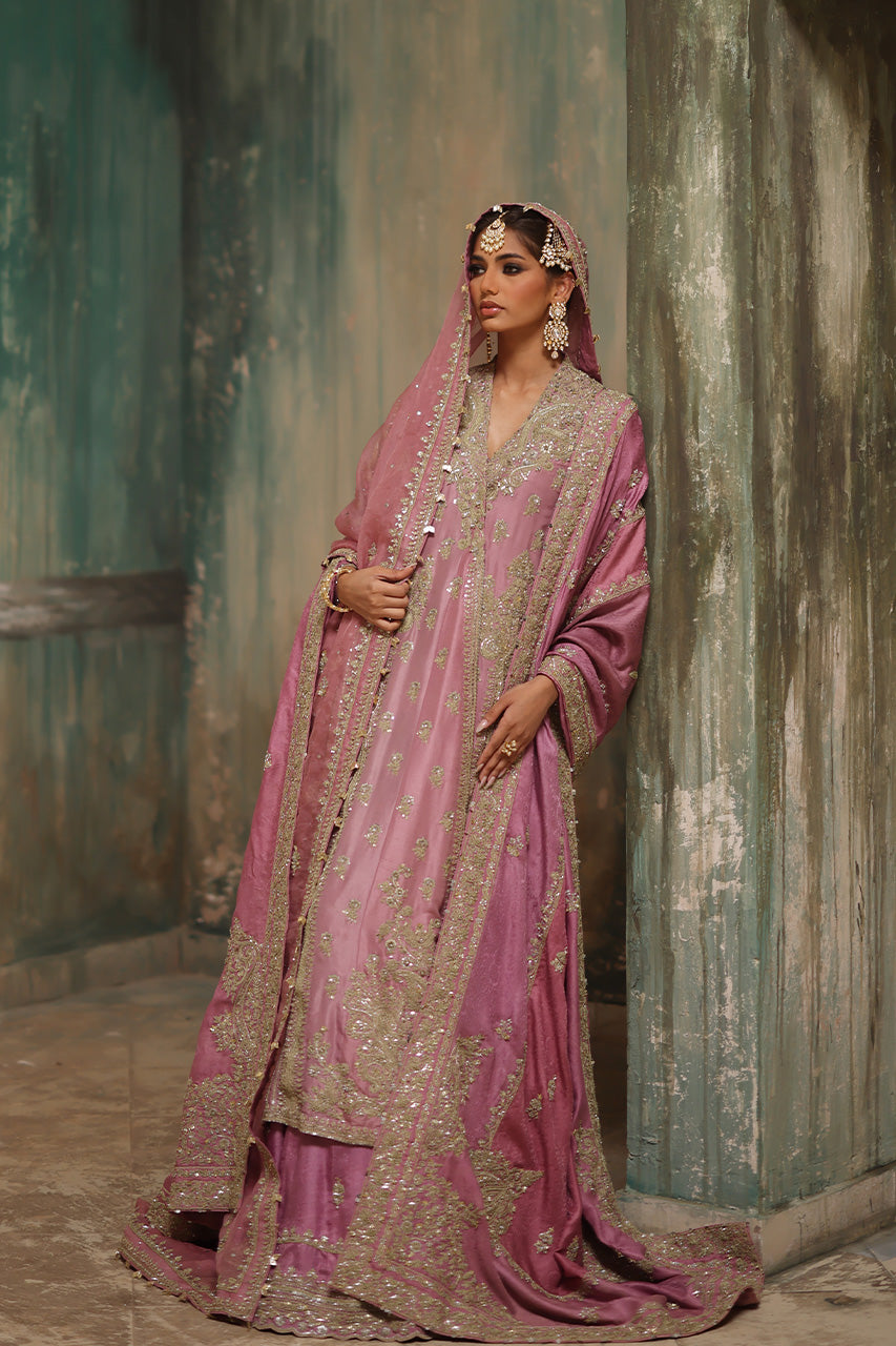 Pink Marori Gota Zardozi Raw Silk Bridal Chogha (3-Piece) - Image 7