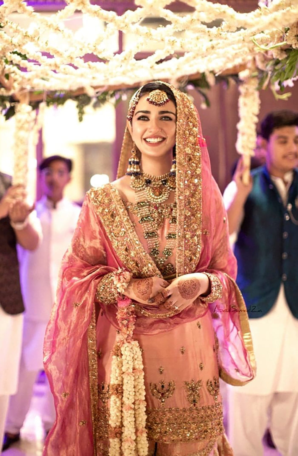 Rose Pink Dabka & Stone Khimkhaab Gharara (3-Piece) - Image 1