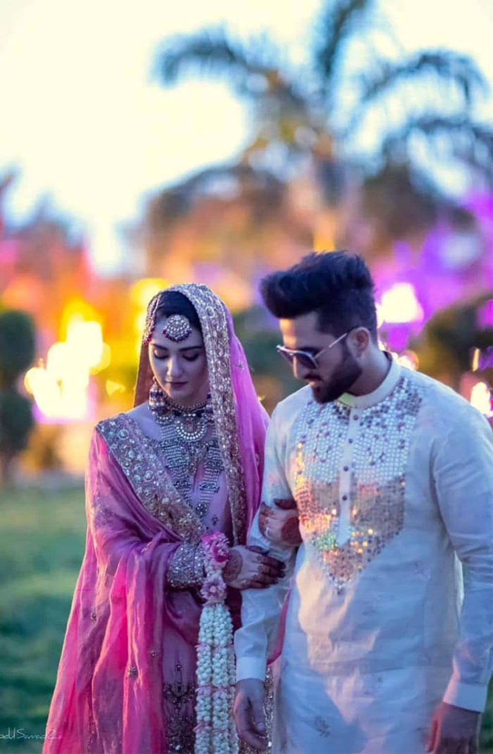 Rose Pink Dabka & Stone Khimkhaab Gharara (3-Piece) - Image 2