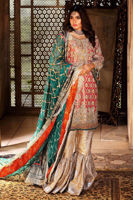 Pakistani Deep Pink Zardozi Lamé Shirt with Damask Gharara (3-Piece) - Image 2