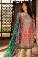 Pakistani Deep Pink Zardozi Lamé Shirt with Damask Gharara (3-Piece) - Image 5