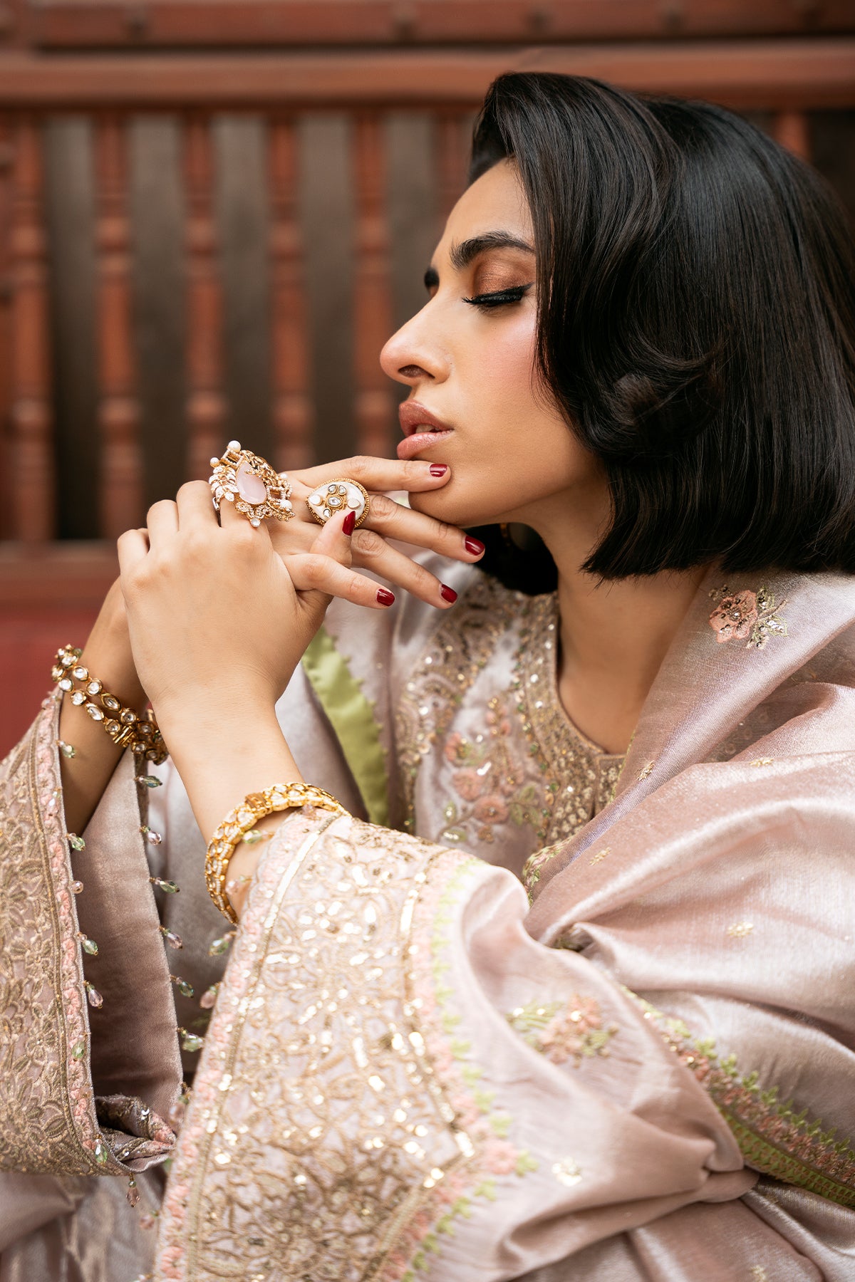 Dusty Pink Zardozi Masoori Gharara (3-Piece) - Image 2