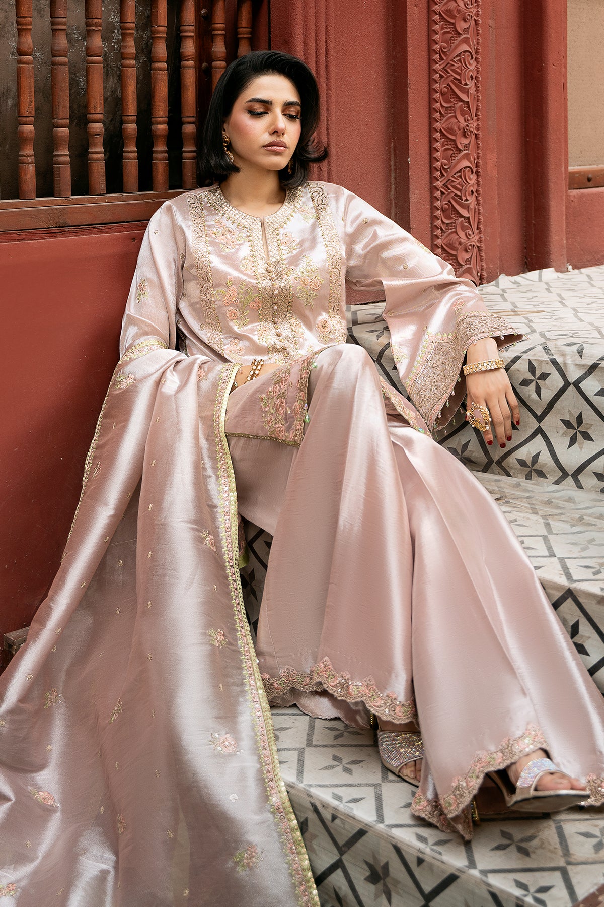 Dusty Pink Zardozi Masoori Gharara (3-Piece) - Image 4