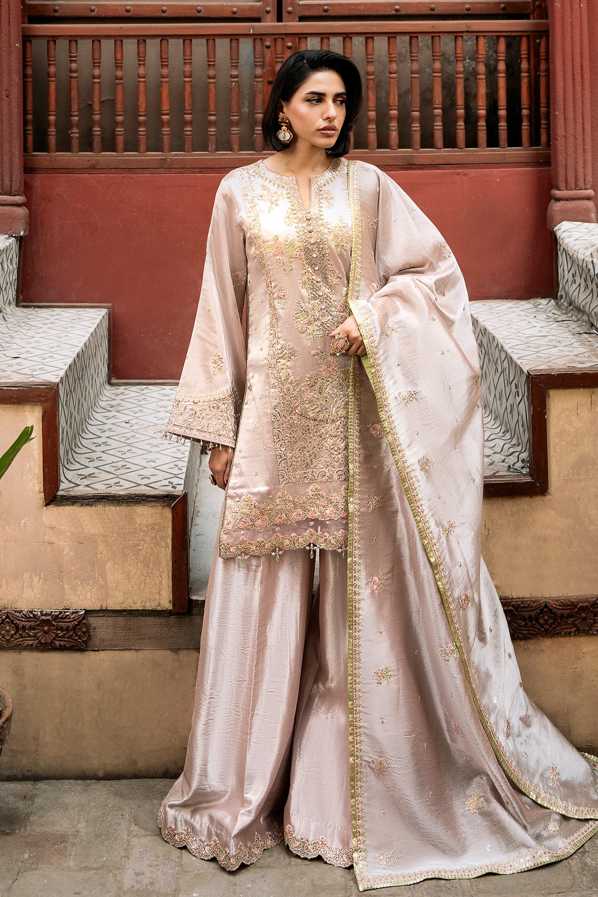 Dusty Pink Zardozi Masoori Gharara (3-Piece) - Image 6