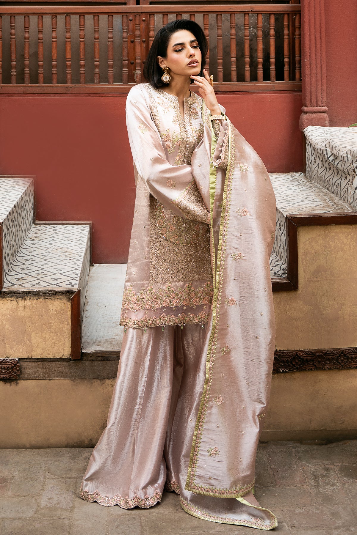 Dusty Pink Zardozi Masoori Gharara (3-Piece) - Image 7