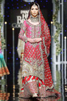 Deep Pink & Red Embroidered Net Gharara (3-Piece) - Image 2