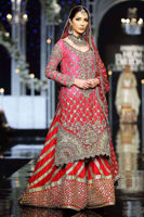 Deep Pink & Red Embroidered Net Gharara (3-Piece) - Image 3