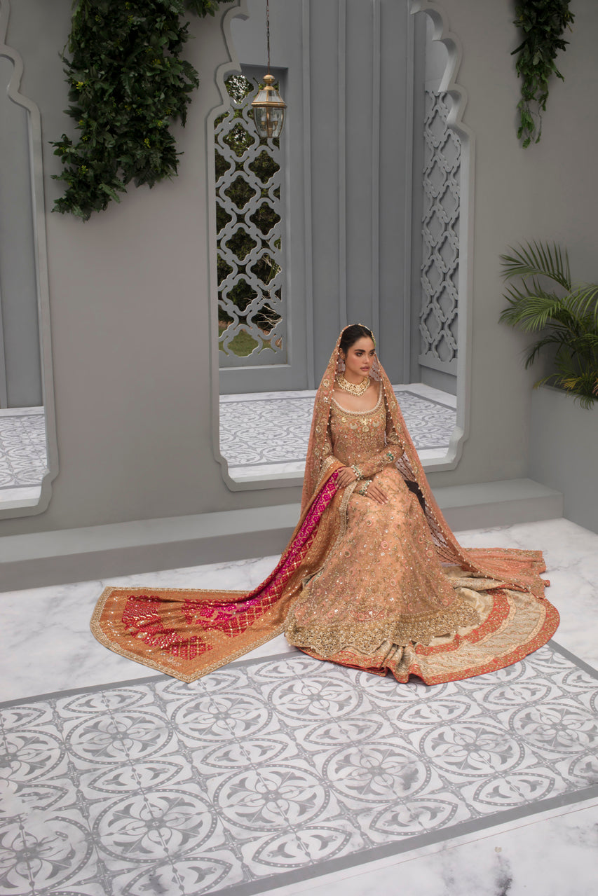 Coral Zardozi Net & Brocade Farshi Gharara (3-Piece) - Image 2