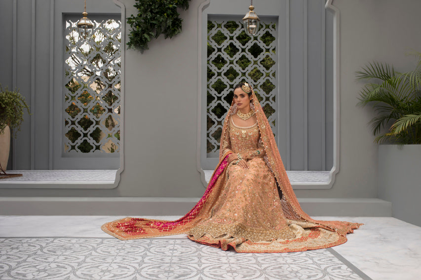 Coral Zardozi Net & Brocade Farshi Gharara (3-Piece) - Image 3