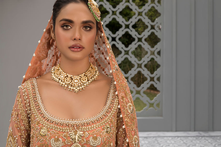 Coral Zardozi Net & Brocade Farshi Gharara (3-Piece) - Image 4