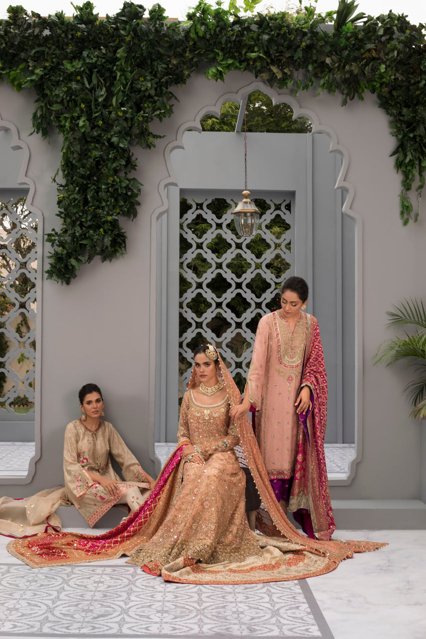 Coral Zardozi Net & Brocade Farshi Gharara (3-Piece) - Image 5