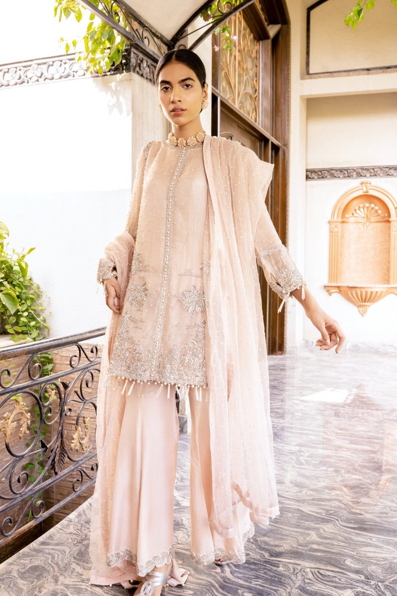 Powder Pink Embellished Organza Gharara (3-Piece) - Image 3