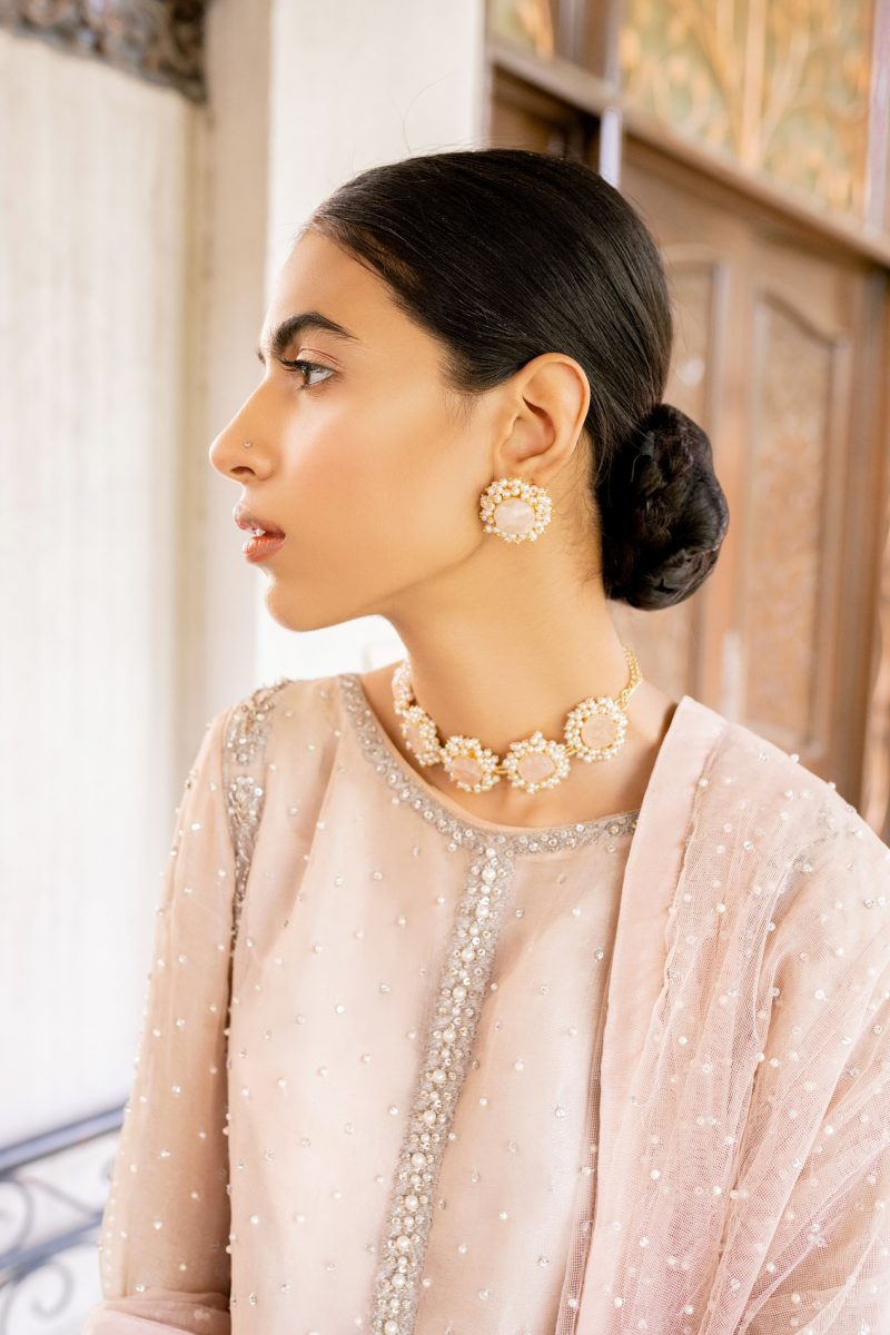 Powder Pink Embellished Organza Gharara (3-Piece) - Image 4