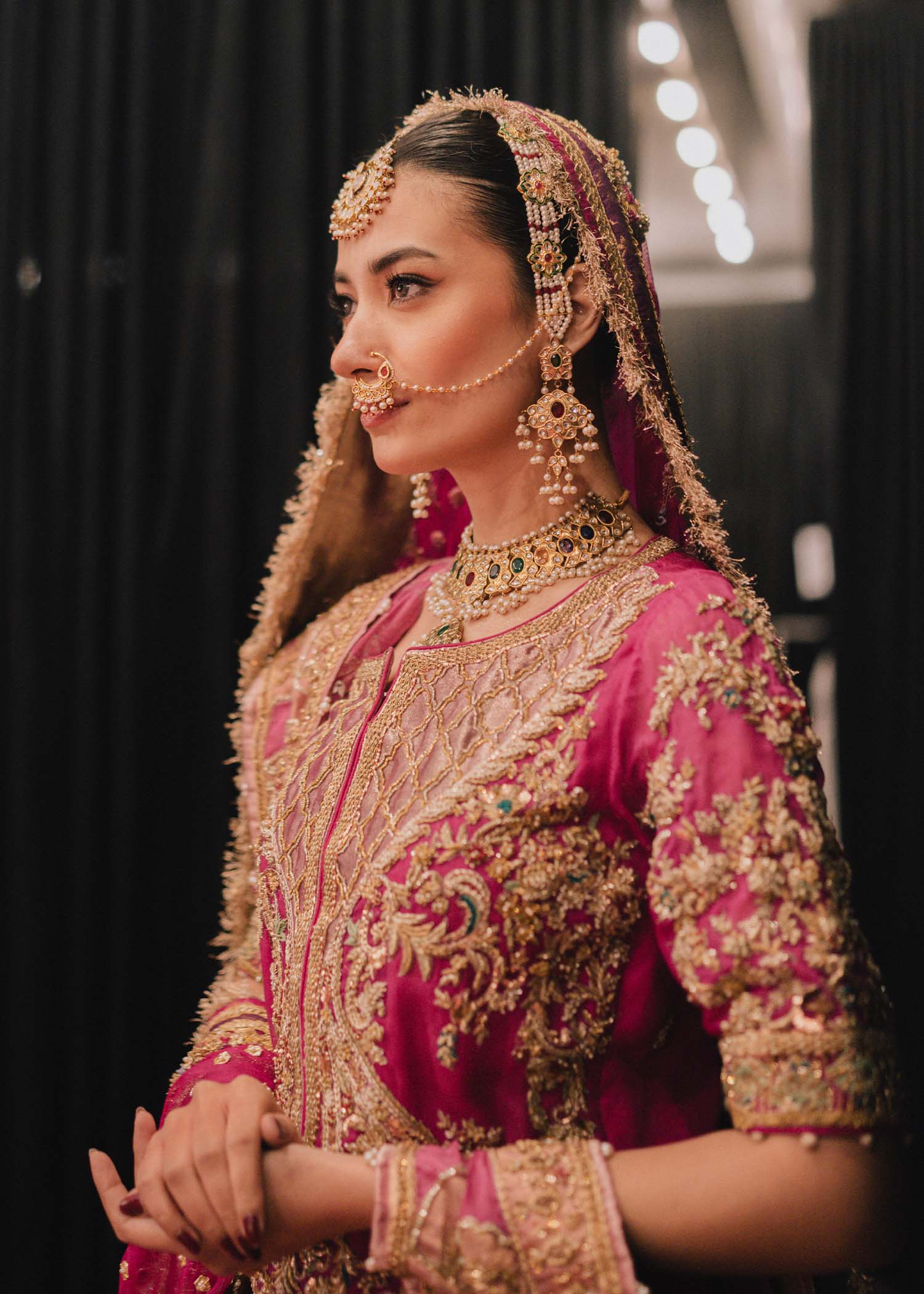 Pakistani Shocking Pink Embroidered Organza Bridal Gharara (4-Piece) - Image 7