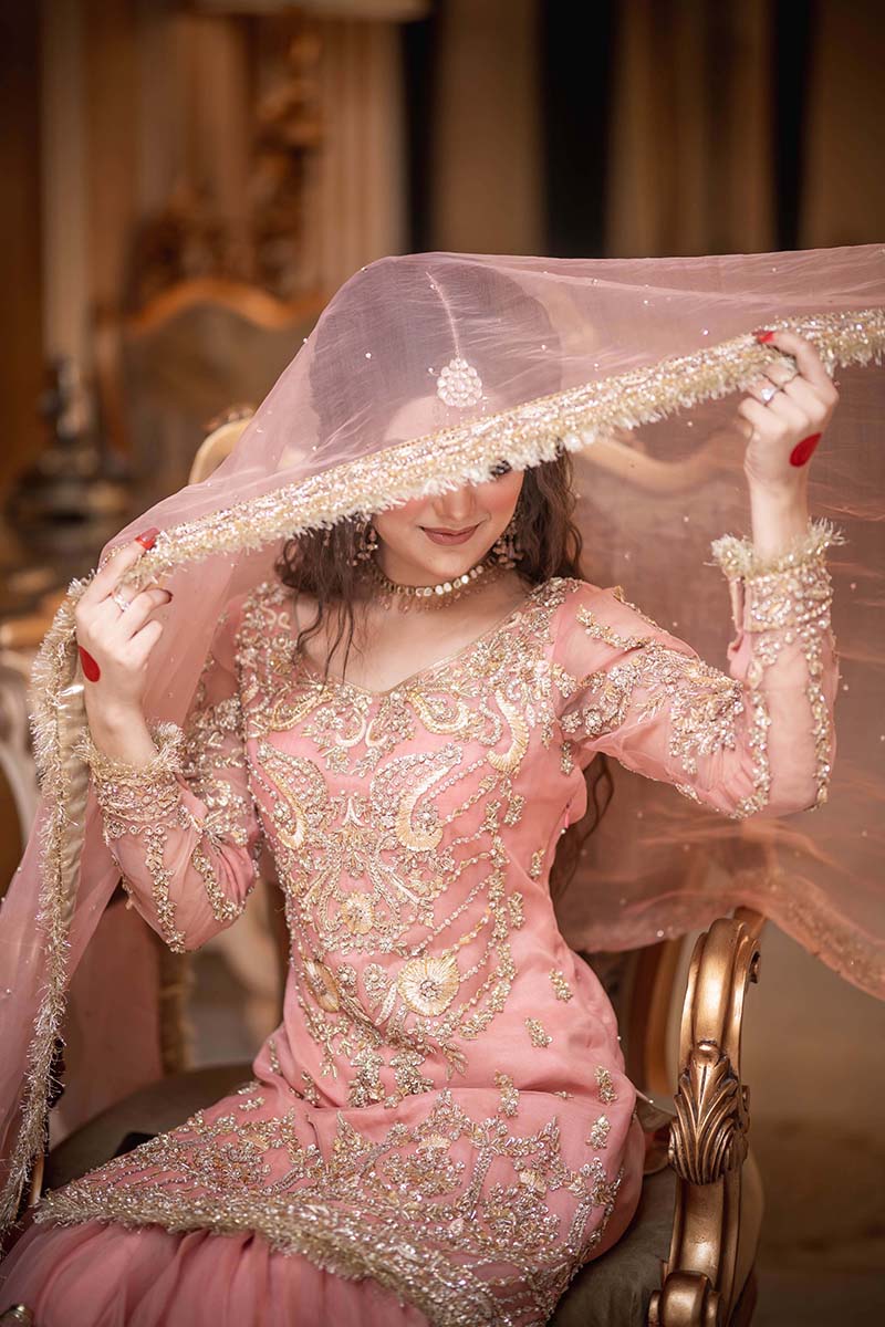 Tea Pink Embellished Organza Gharara (3-Piece) - Image 3