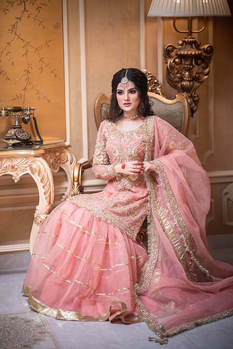 Tea Pink Embellished Organza Gharara (3-Piece) - Image 7