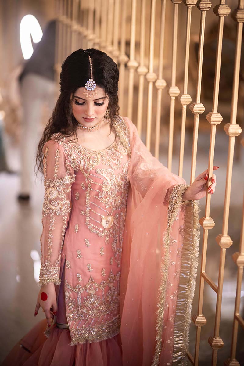 Tea Pink Embellished Organza Gharara (3-Piece) - Image 8