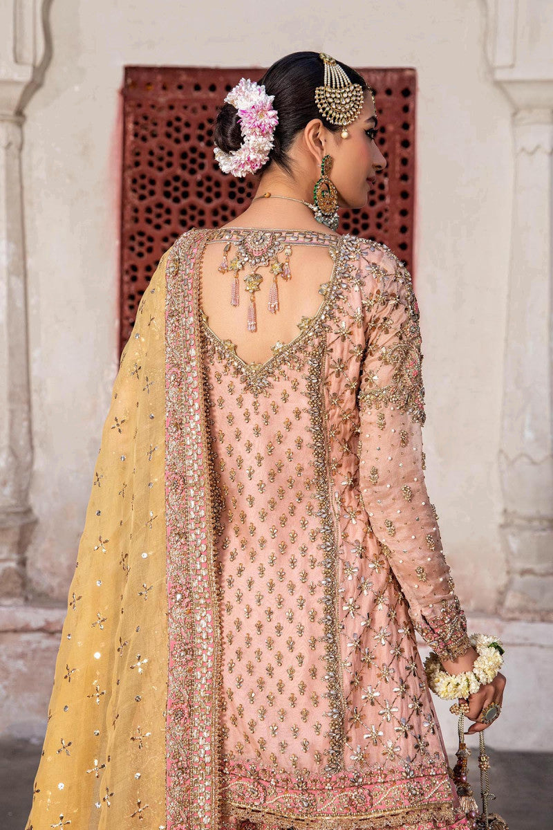 Pinky Peach Embroidered Organza Shirt & Jamawar Gharara (3-Piece) - Image 5