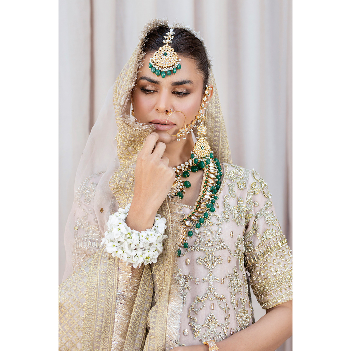 Pakistani Blush Pink Embroidered Organza Gharara Set (3-Piece) - Image 2