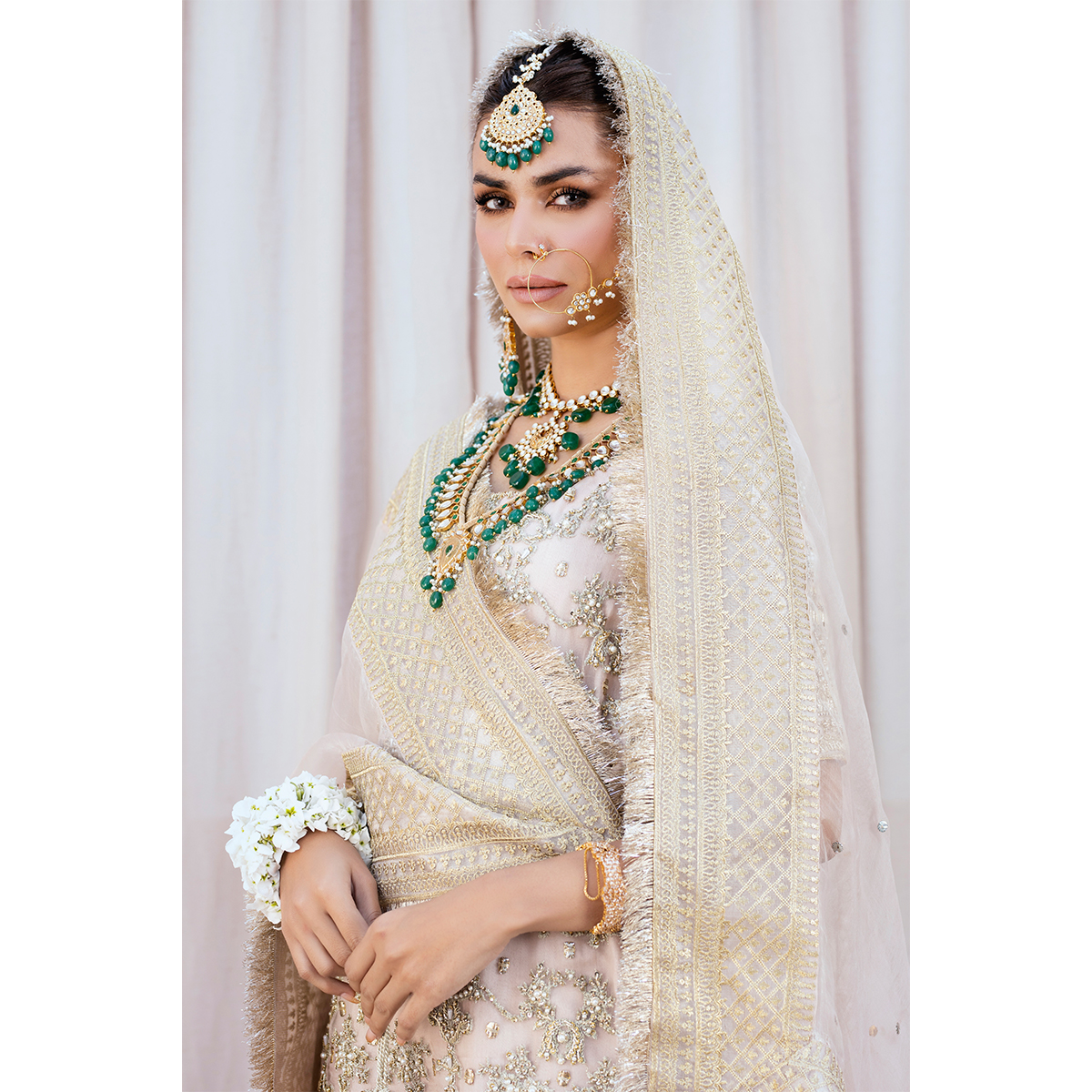 Pakistani Blush Pink Embroidered Organza Gharara Set (3-Piece) - Image 3