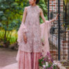 Rosy Pink Embellished Organza Gharara Set (3-Piece) - Image 2