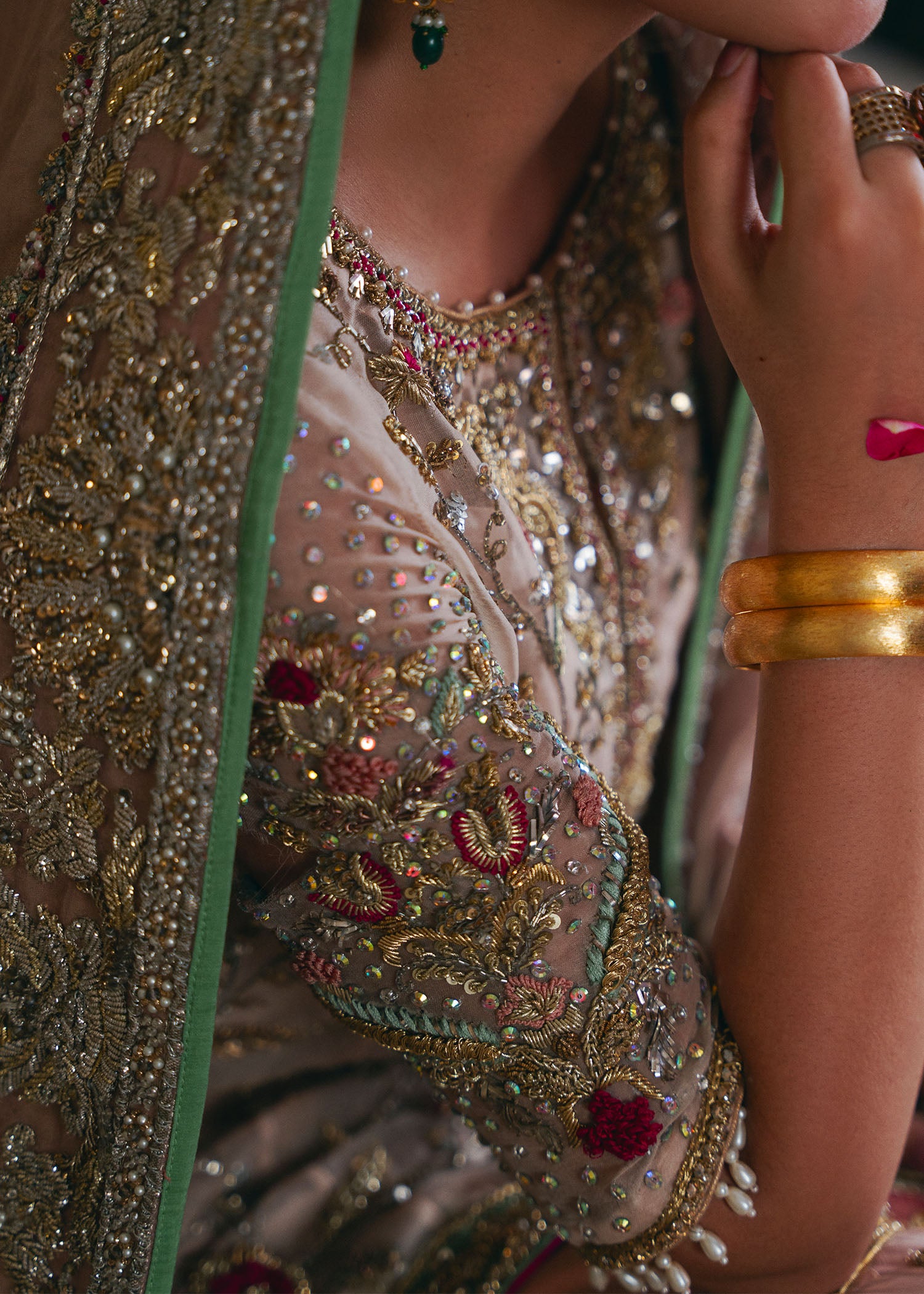 Beige Pink Embellished Organza Bridal Gharara (3-Piece) - Image 5