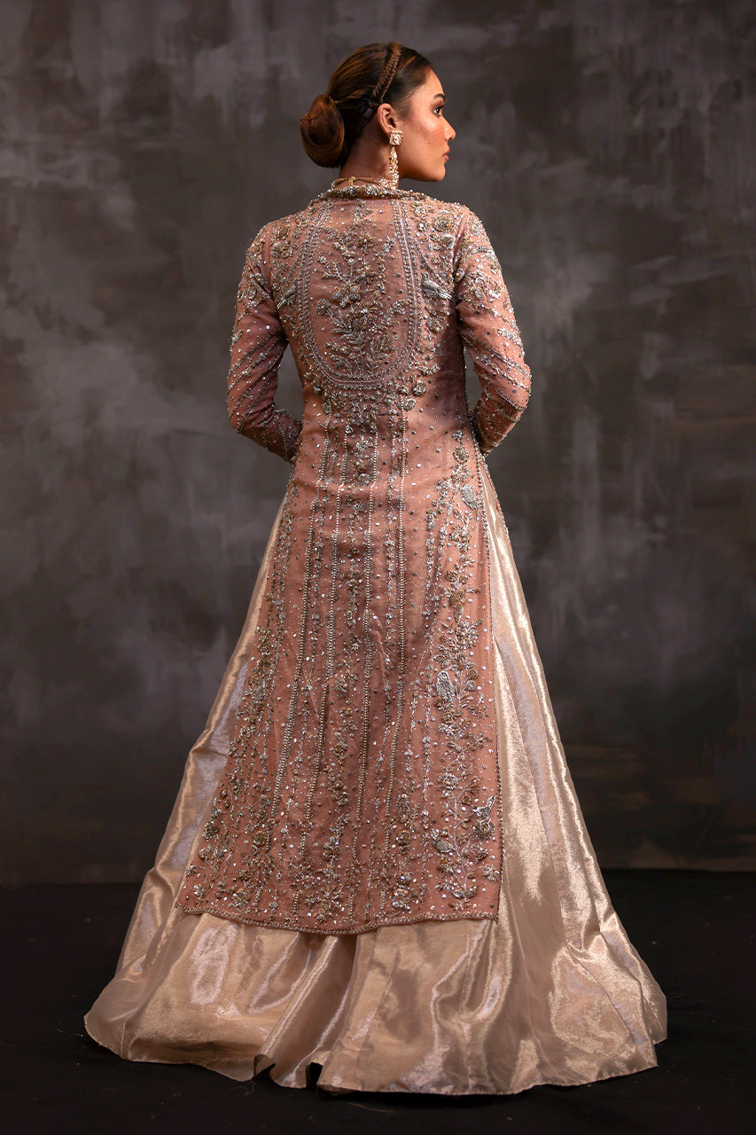 Pakistani Powder Pink Zardozi Organza & Tissue Bridal Gharara (3-Piece) - Image 2