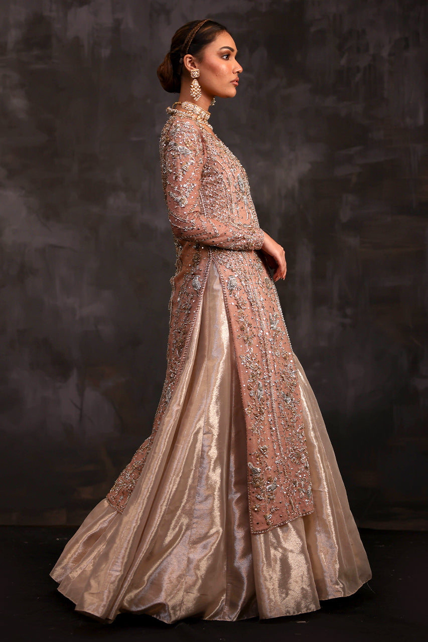 Pakistani Powder Pink Zardozi Organza & Tissue Bridal Gharara (3-Piece) - Image 5