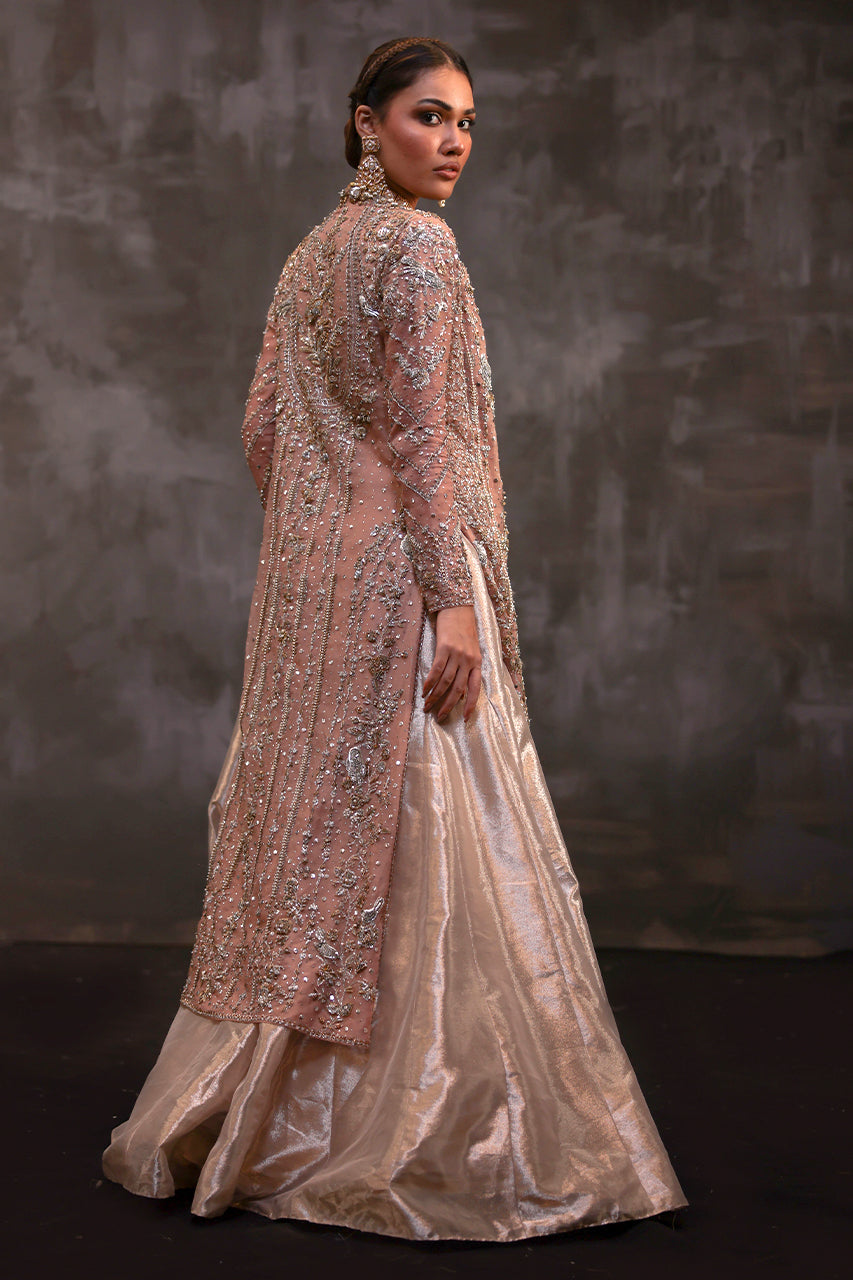Pakistani Powder Pink Zardozi Organza & Tissue Bridal Gharara (3-Piece) - Image 6