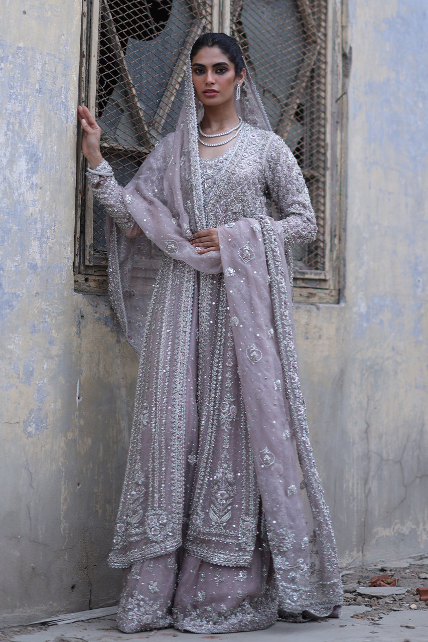 Nude Pink Zardozi Organza Bridal Gharara (3-Piece) - Image 1