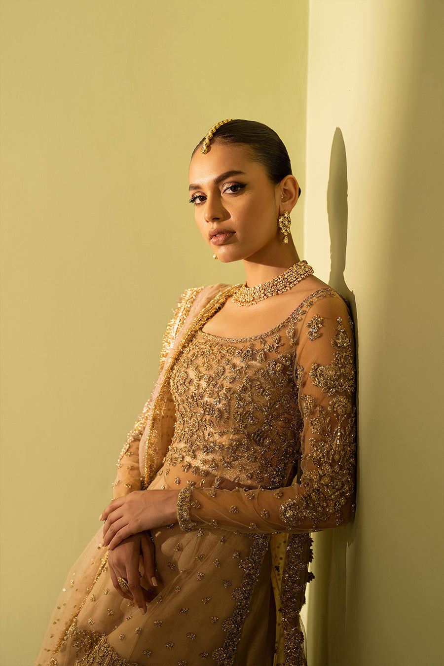 Nude Pink Zardozi Net & Organza Gharara (3-Piece) - Image 4