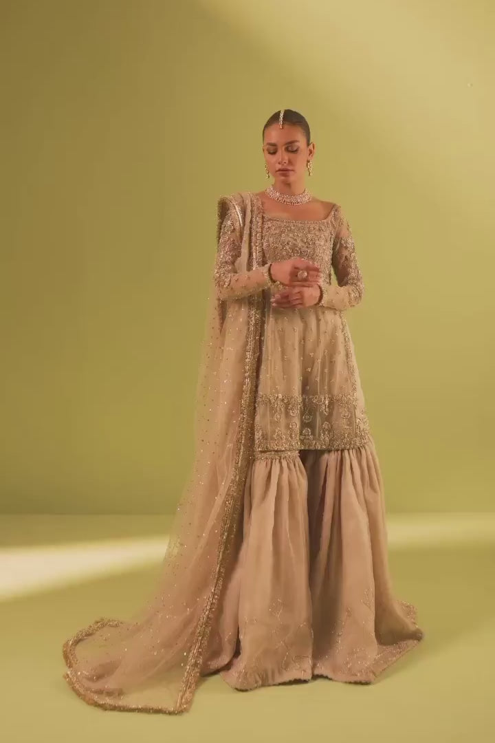 Nude Pink Zardozi Net & Organza Gharara (3-Piece) - Image 5