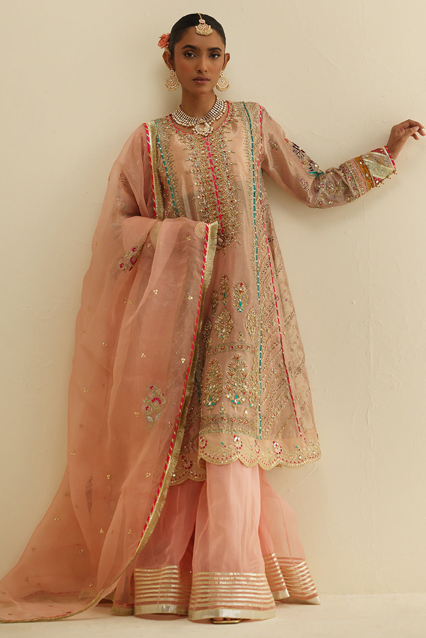 Blush Pink Embroidered Maysuri Gharara Set (3-Piece) - Image 3
