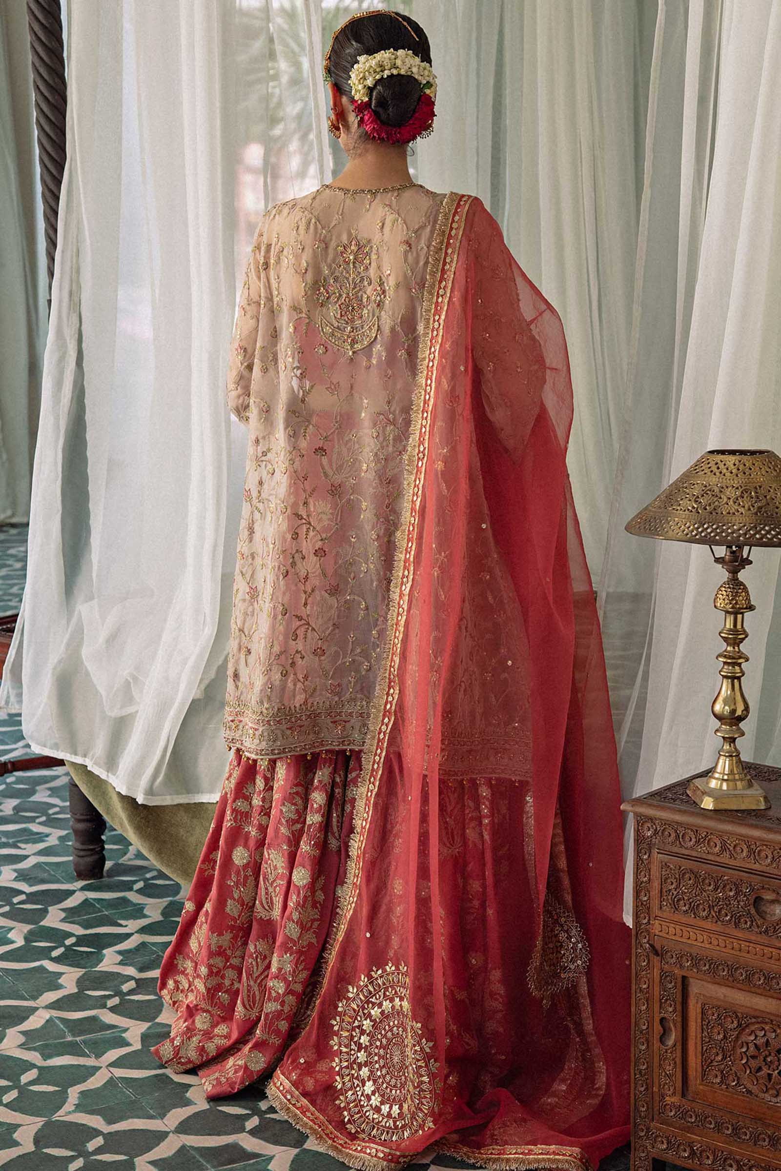 Pink Embellished Organza Kurta with Kamkhaab Gharara (3-Piece) - Image 2