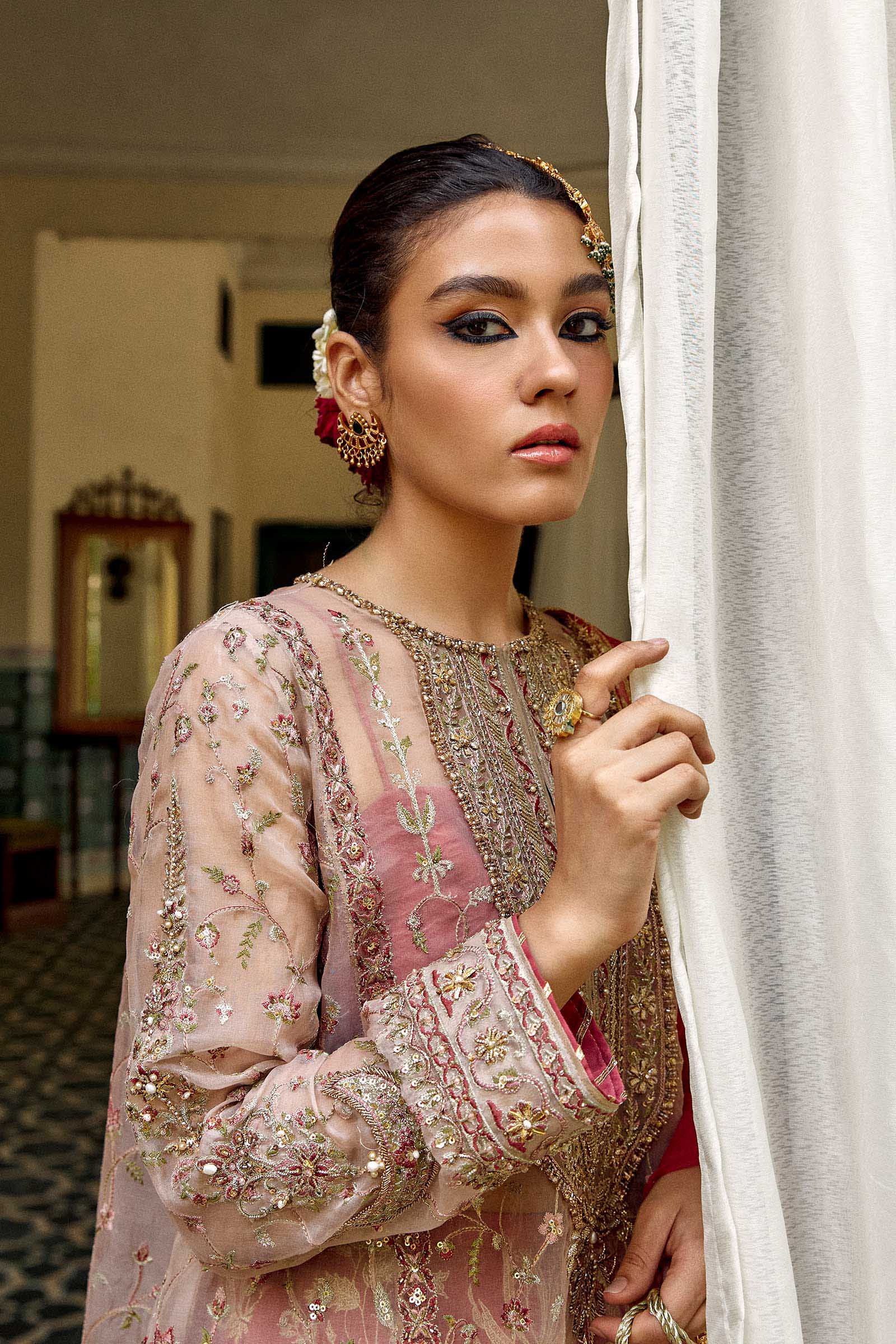 Pink Embellished Organza Kurta with Kamkhaab Gharara (3-Piece) - Image 6
