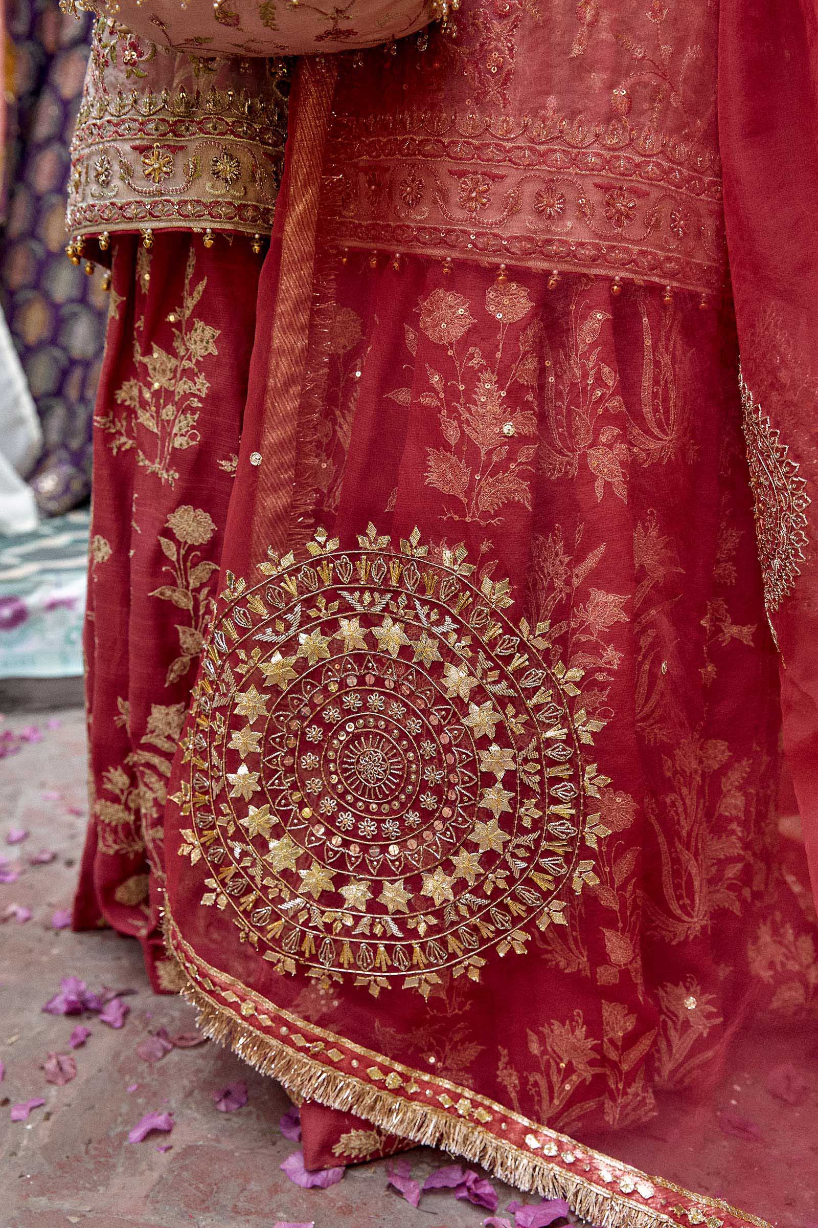 Pink Embellished Organza Kurta with Kamkhaab Gharara (3-Piece) - Image 8