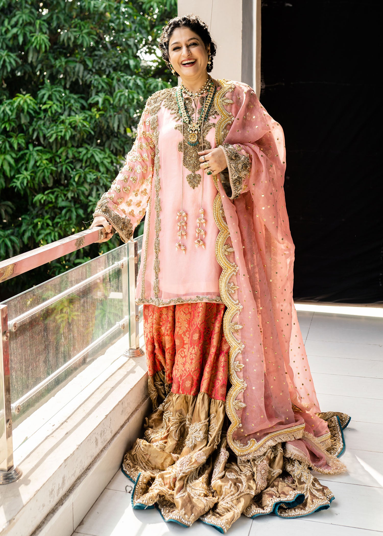 Soft Pink Zardozi Organza Shirt & Khamkhaab Gharara (3-Piece) - Image 5