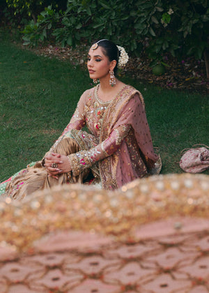 Pink Embroidered Organza Shirt & Copper Tissue Gharara (3-Piece) - Image 12