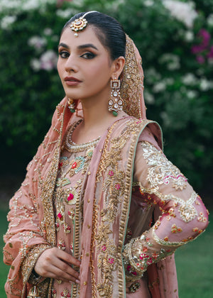 Pink Embroidered Organza Shirt & Copper Tissue Gharara (3-Piece) - Image 3