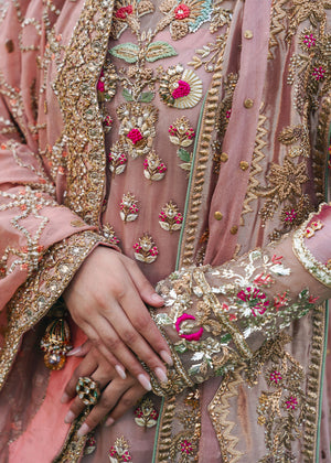 Pink Embroidered Organza Shirt & Copper Tissue Gharara (3-Piece) - Image 4