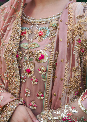 Pink Embroidered Organza Shirt & Copper Tissue Gharara (3-Piece) - Image 5