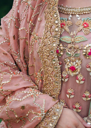 Pink Embroidered Organza Shirt & Copper Tissue Gharara (3-Piece) - Image 7