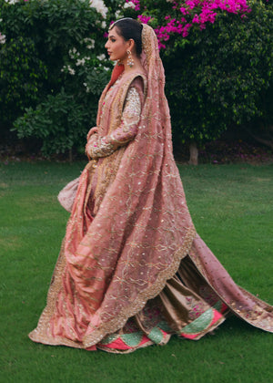 Pink Embroidered Organza Shirt & Copper Tissue Gharara (3-Piece) - Image 8