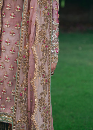 Pink Embroidered Organza Shirt & Copper Tissue Gharara (3-Piece) - Image 9